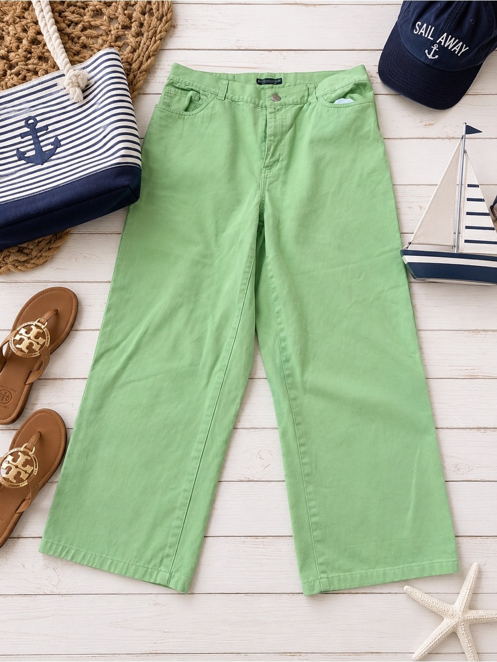 Ralph Lauren Light Green Cropped Wide-Leg Pants